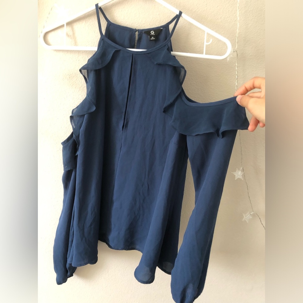 Guess Navy Ruffled Halter Camisole